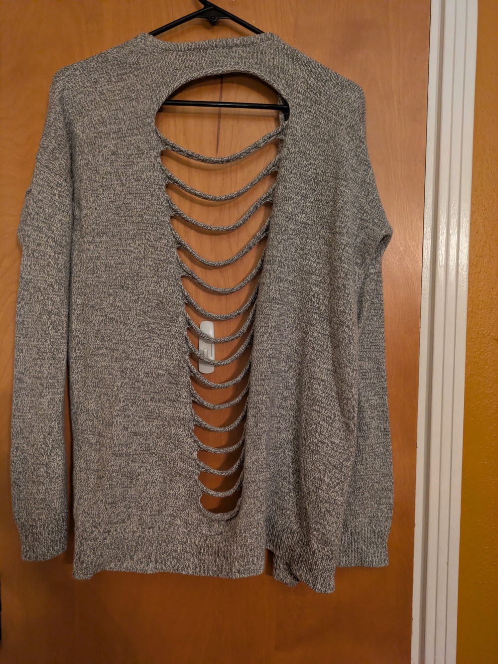 Express Gray Open-Front Ladder-Back Cardigan - Picture 2 of 2